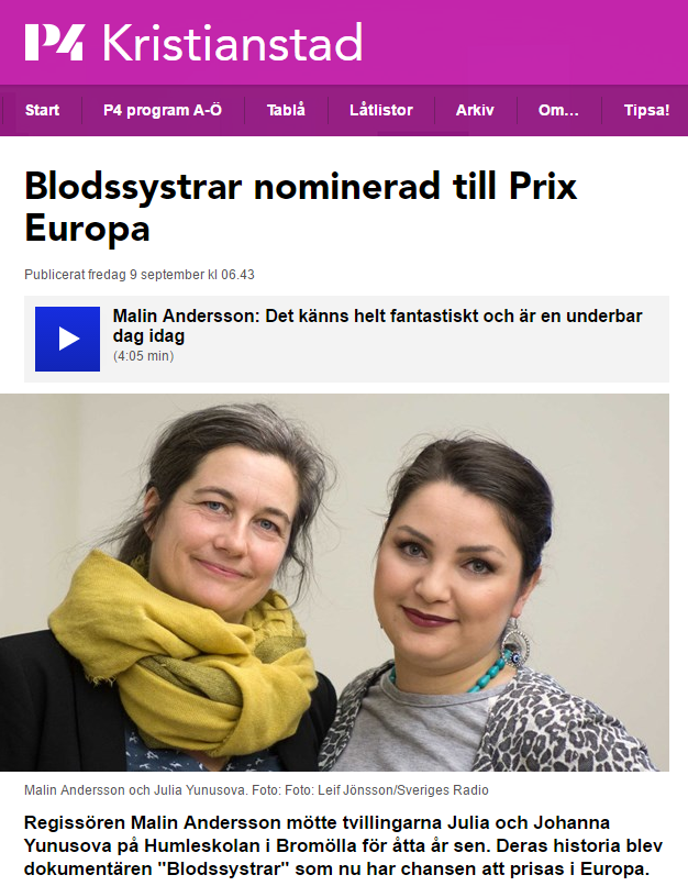 Blodssystrar nominerad till Prix Europa